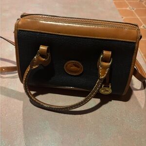 Vintage Dooney and Burke Black and Tan Leather Handbag